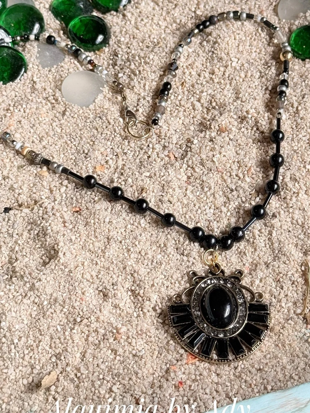 HIGH SUMMER + Black Faceted & Textured Beaded Necklace onyx
